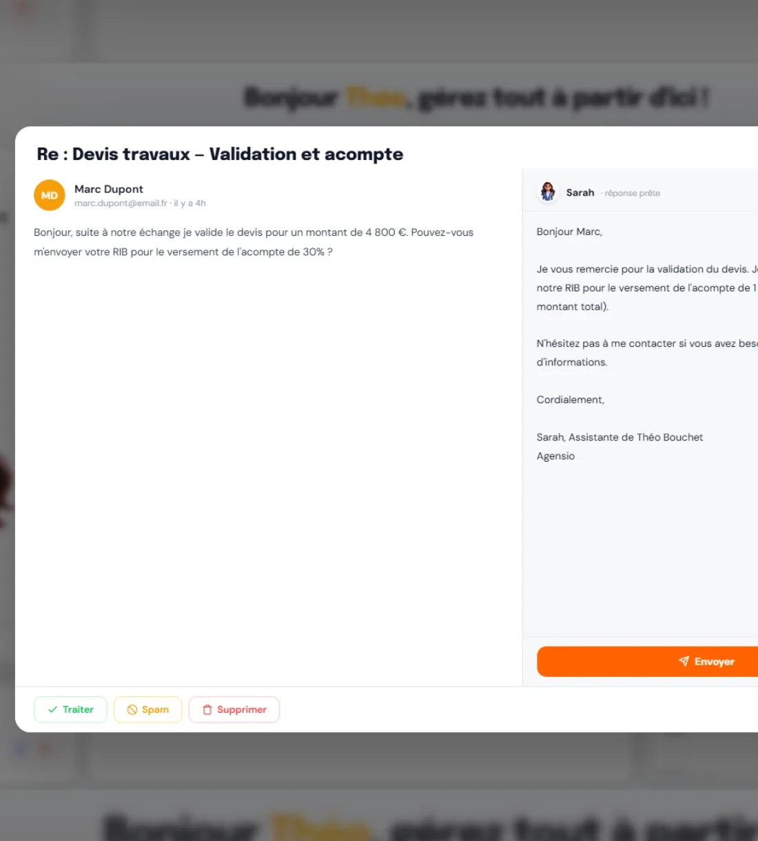 Dashboard emails triés et priorisés par l'agent segretario IA